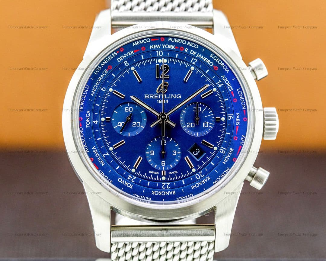Breitling Transocean Unitime Pilot Worldtimer Chrono SS