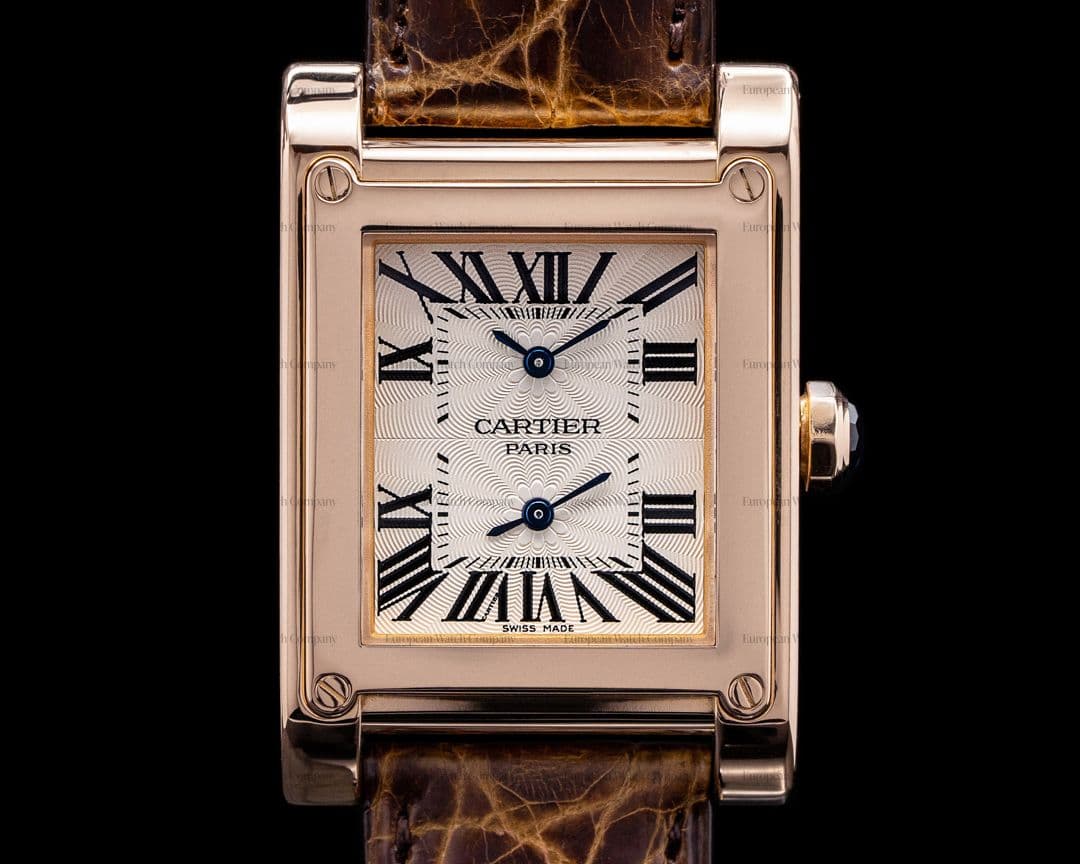 Cartier Privee Collection Tank a Vis W1537651 Dual Time 18k Rose Gold RARE