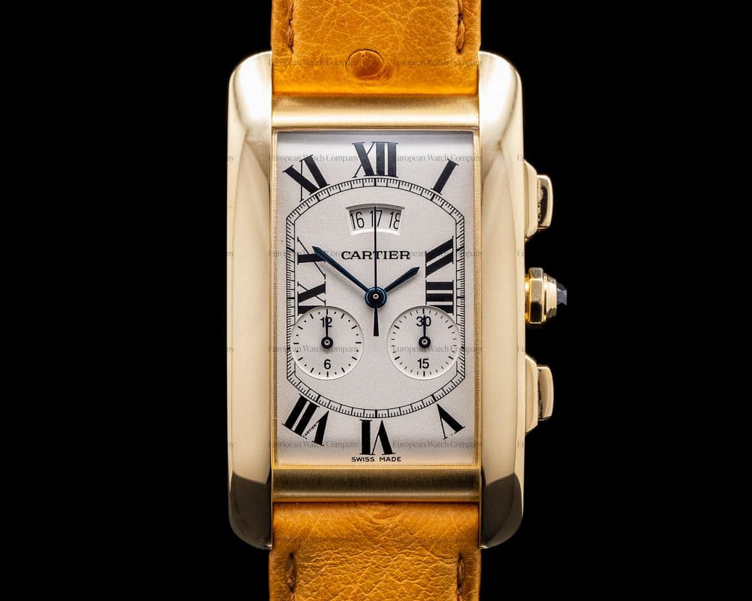 Cartier Tank Americaine Chronograph 18K Yellow Gold big date BOX