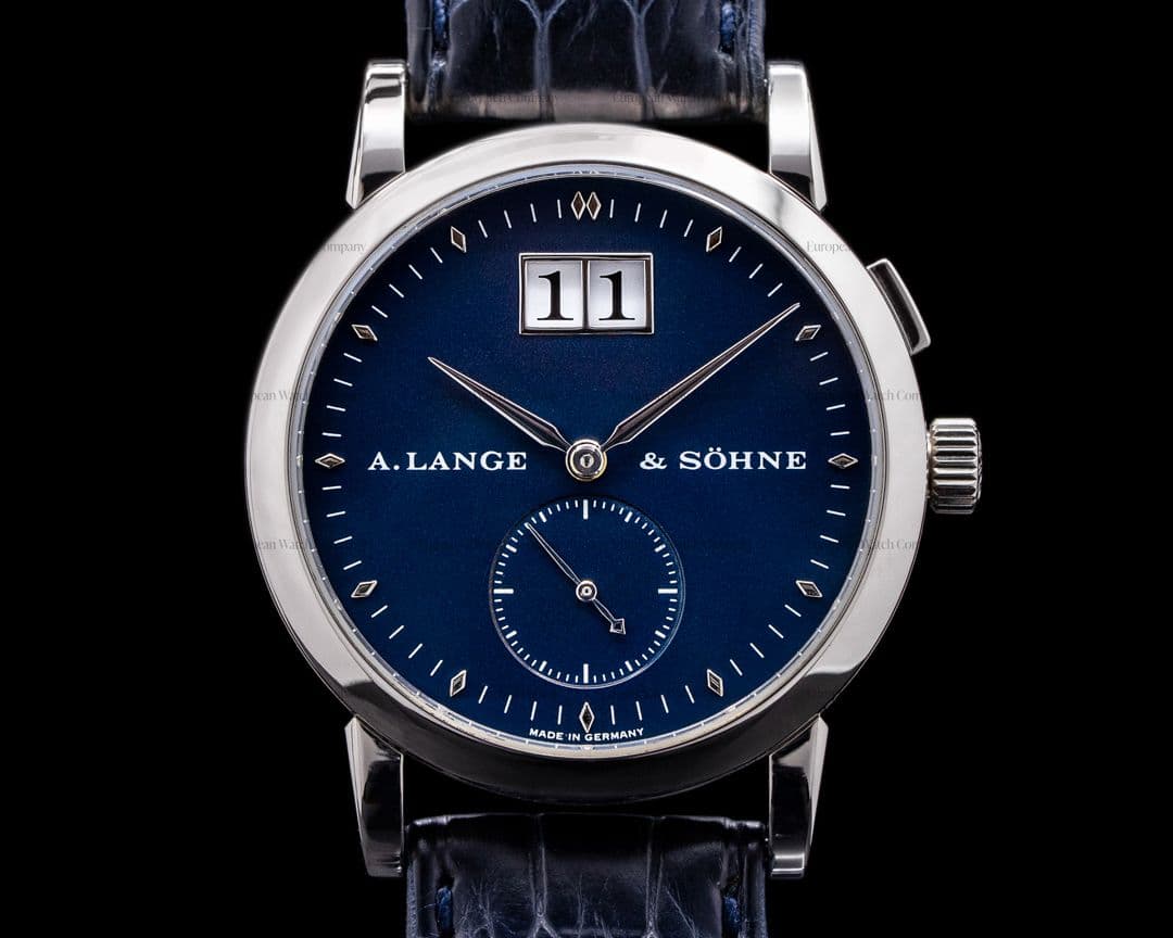 A. Lange and Sohne Saxonia 105.027 White Gold Blue Dial FULL SET RARE