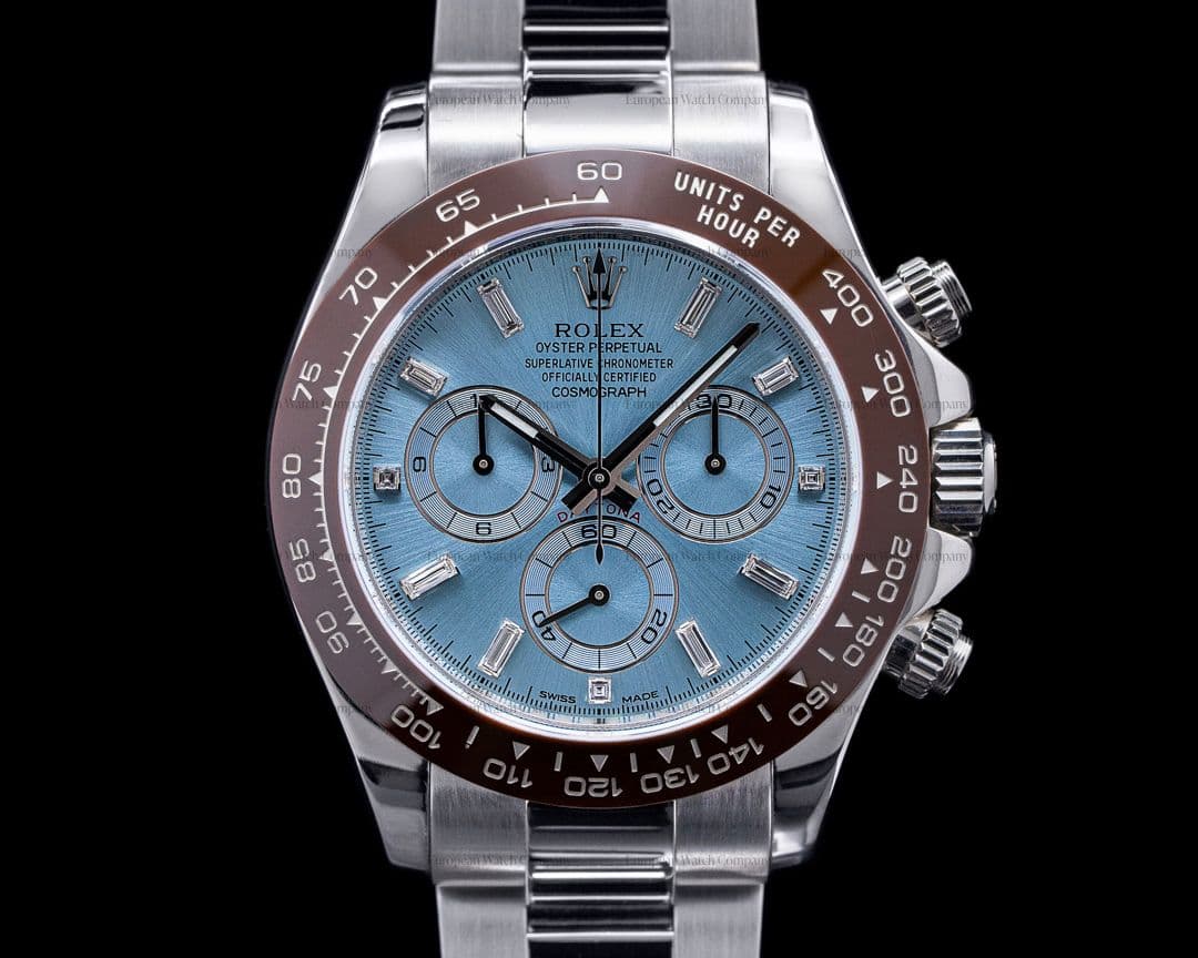Rolex Daytona Platinum Glacier Blue / Brown Ceramic DIAMONDS 