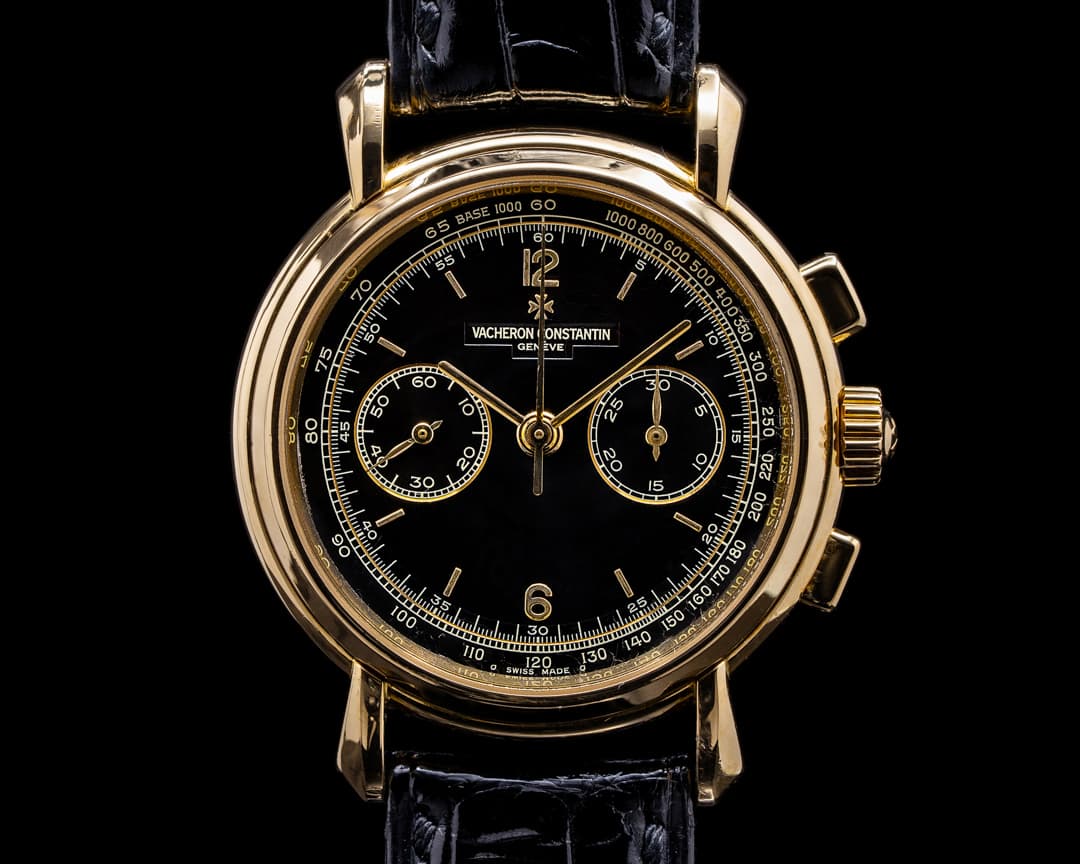 Vacheron Constantin Les Historiques 47101 Chronograph 18K Yellow Gold BLACK DIAL RARE 