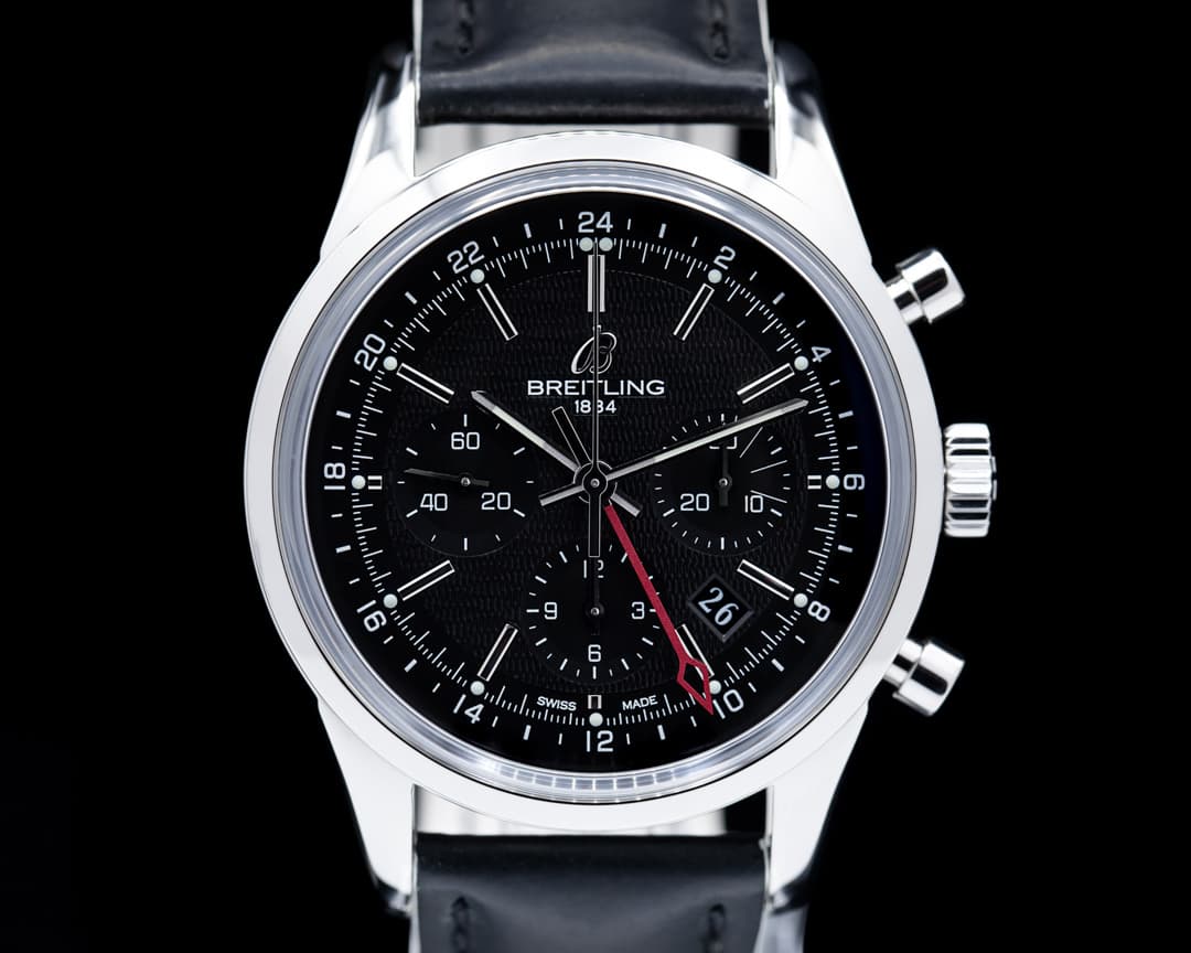 Breitling Transocean Chronograph GMT SS Black Dial 