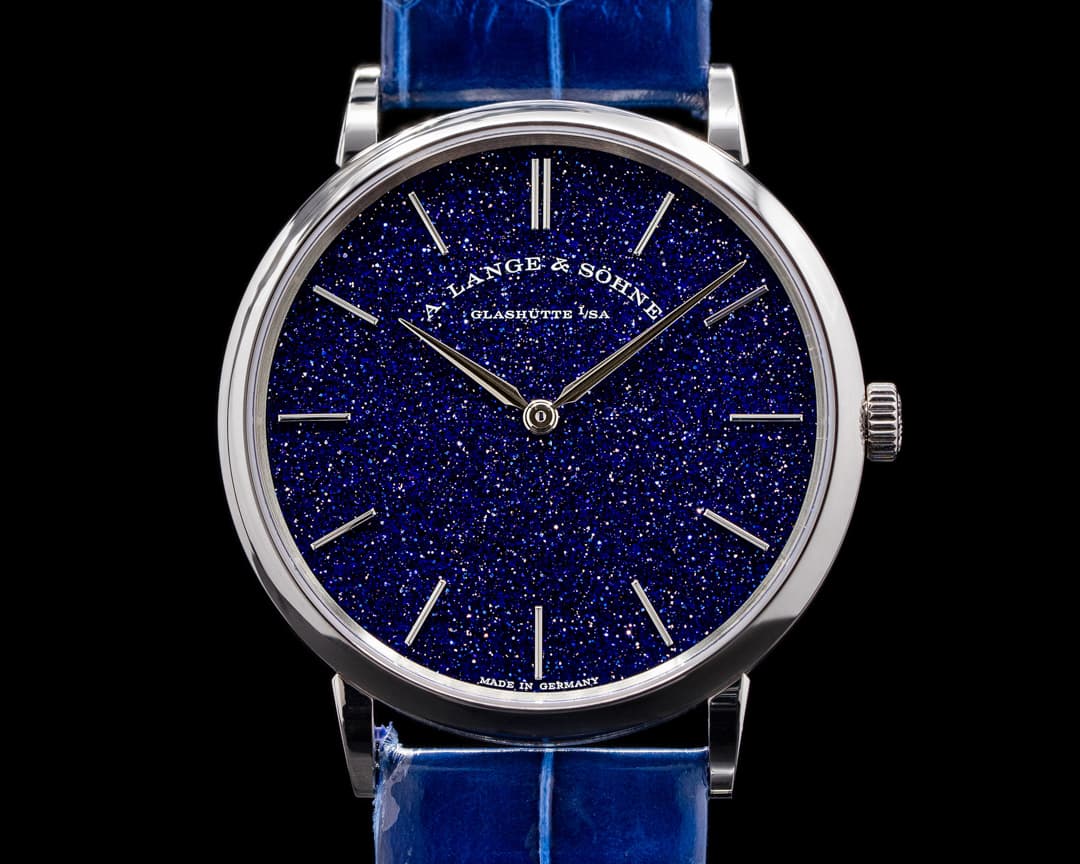 A. Lange and Sohne Saxonia 205.086 Thin Manual Wind Blue Gold-Flux Dial