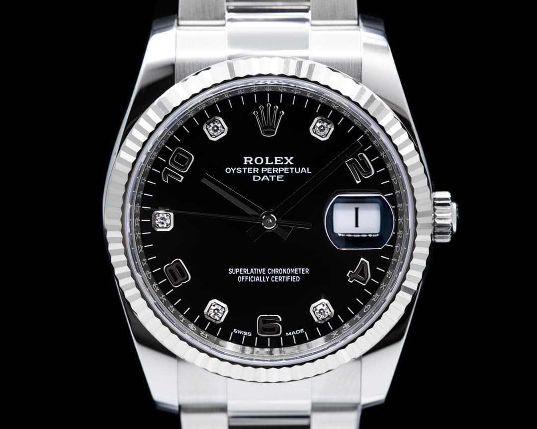 Rolex Date Black Dial Diamond Dial