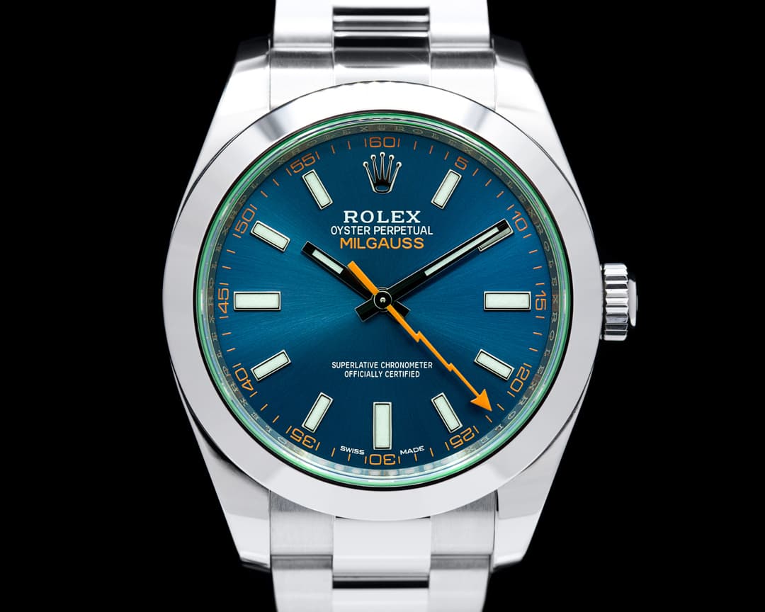 Rolex Milgauss 116400 SS Blue Dial Green Crystal 2020
