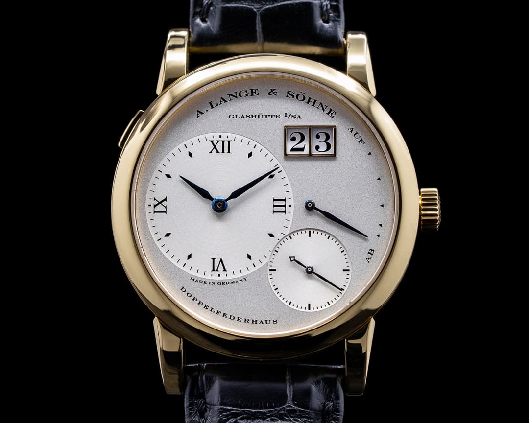 A. Lange and Sohne Lange 1 101.022 18K Yellow Gold Blue Hands Silver Dial + Deployant