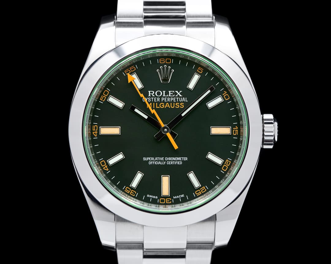 Rolex Milgauss 116400V SS Black Dial Green Crystal 2017