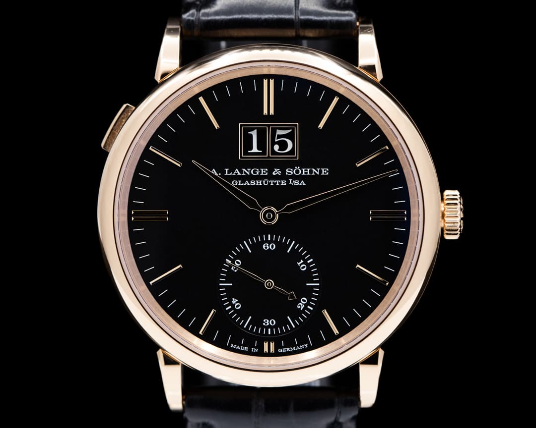 A. Lange and Sohne Saxonia Outsize Date 381.031 Automatik 18K Rose Gold / Black Dial