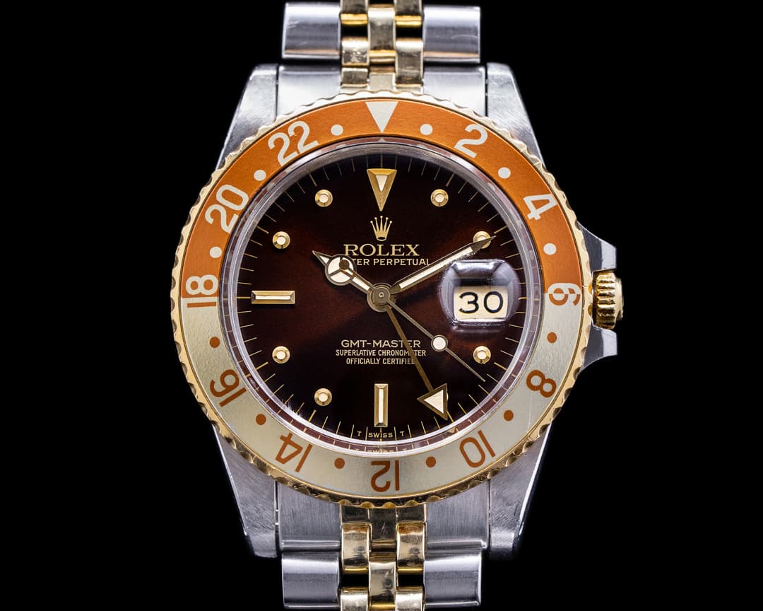 Rolex GMT Master Brown Nipple Dial "Root Beer" Bezel c. 1986 NICE BOX AND PAPE