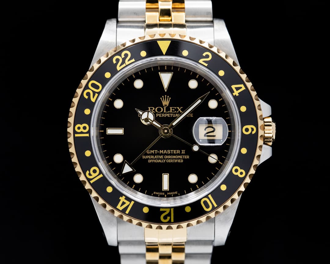 Rolex GMT Master II 18K / SS Black Dial FULL SET BOX AND PAPERS