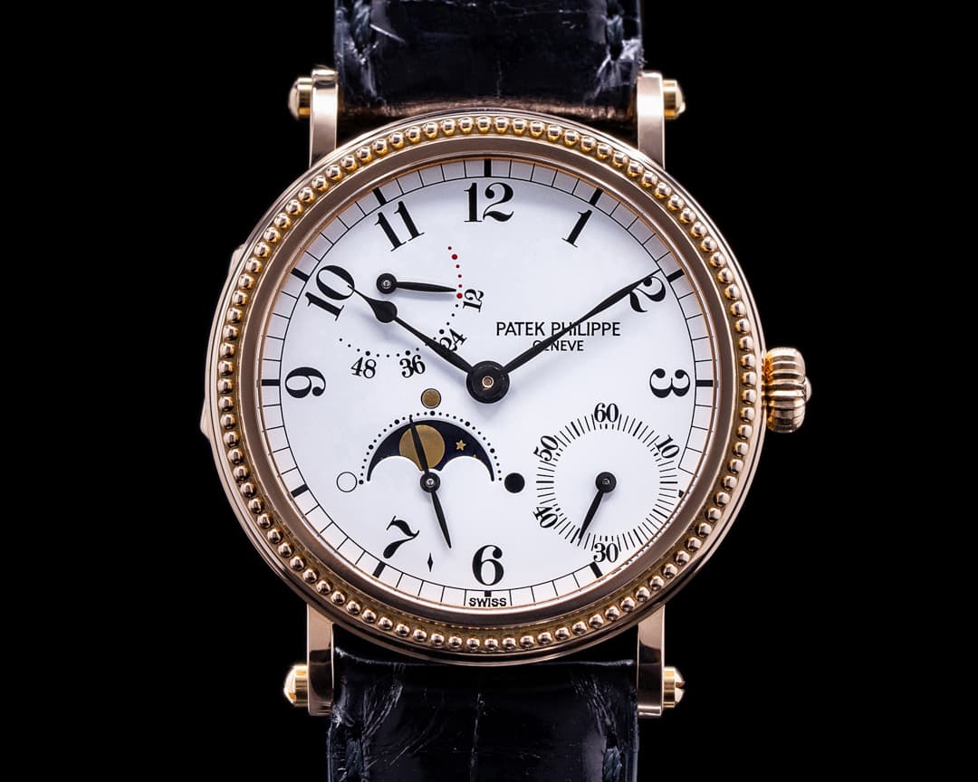 Patek Philippe Moonphase 5015R Power Reserve 18k Rose Gold Hobnail Bezel 