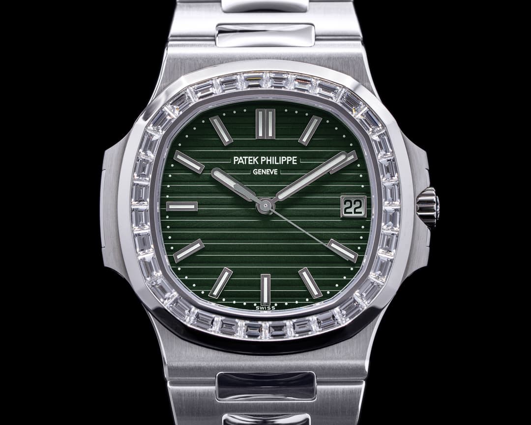 Patek Philippe 5711/1300A-001  Olive Green Dial Diamond Baguette Bezel 