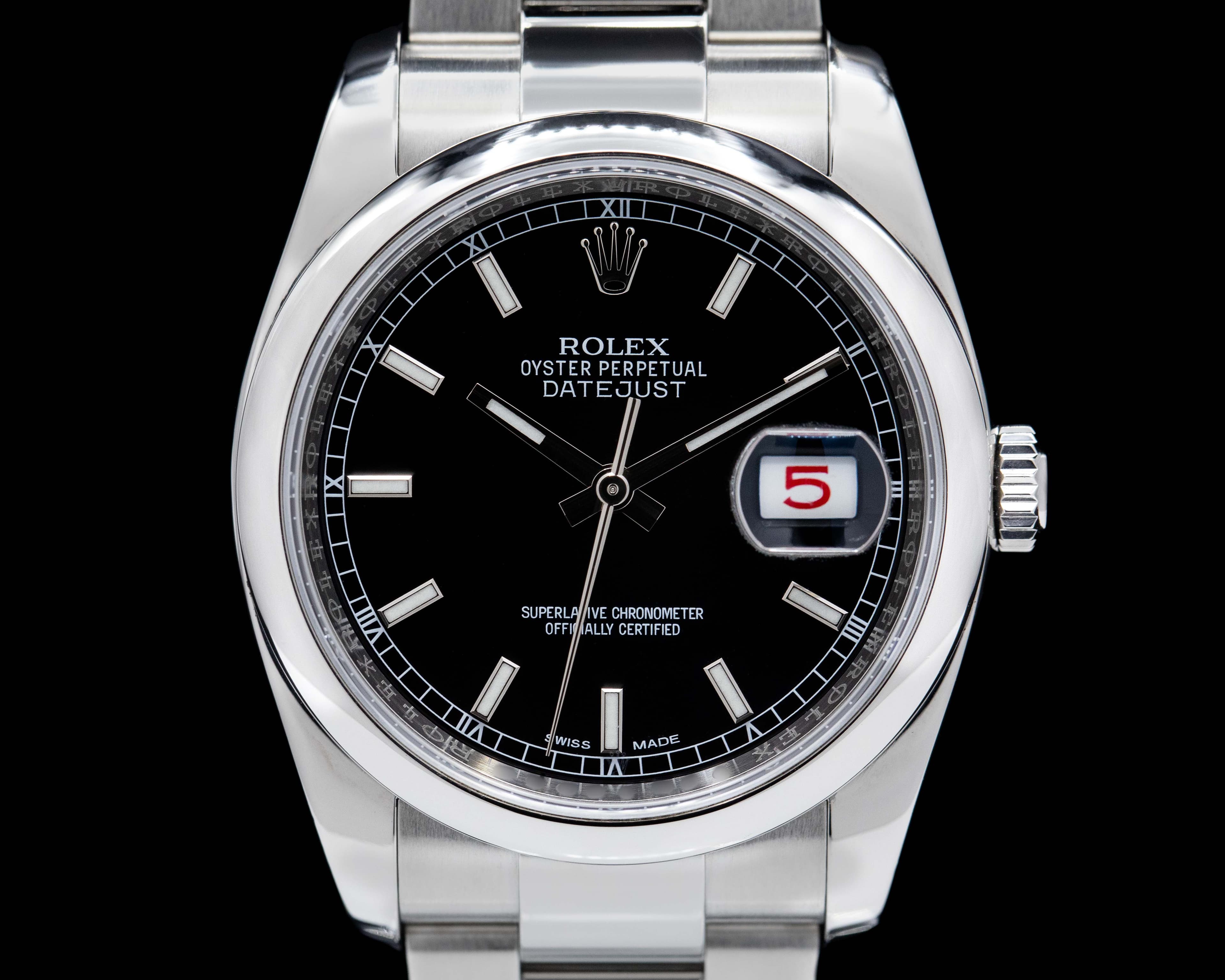 Rolex Datejust Black Stick Dial SS / SS