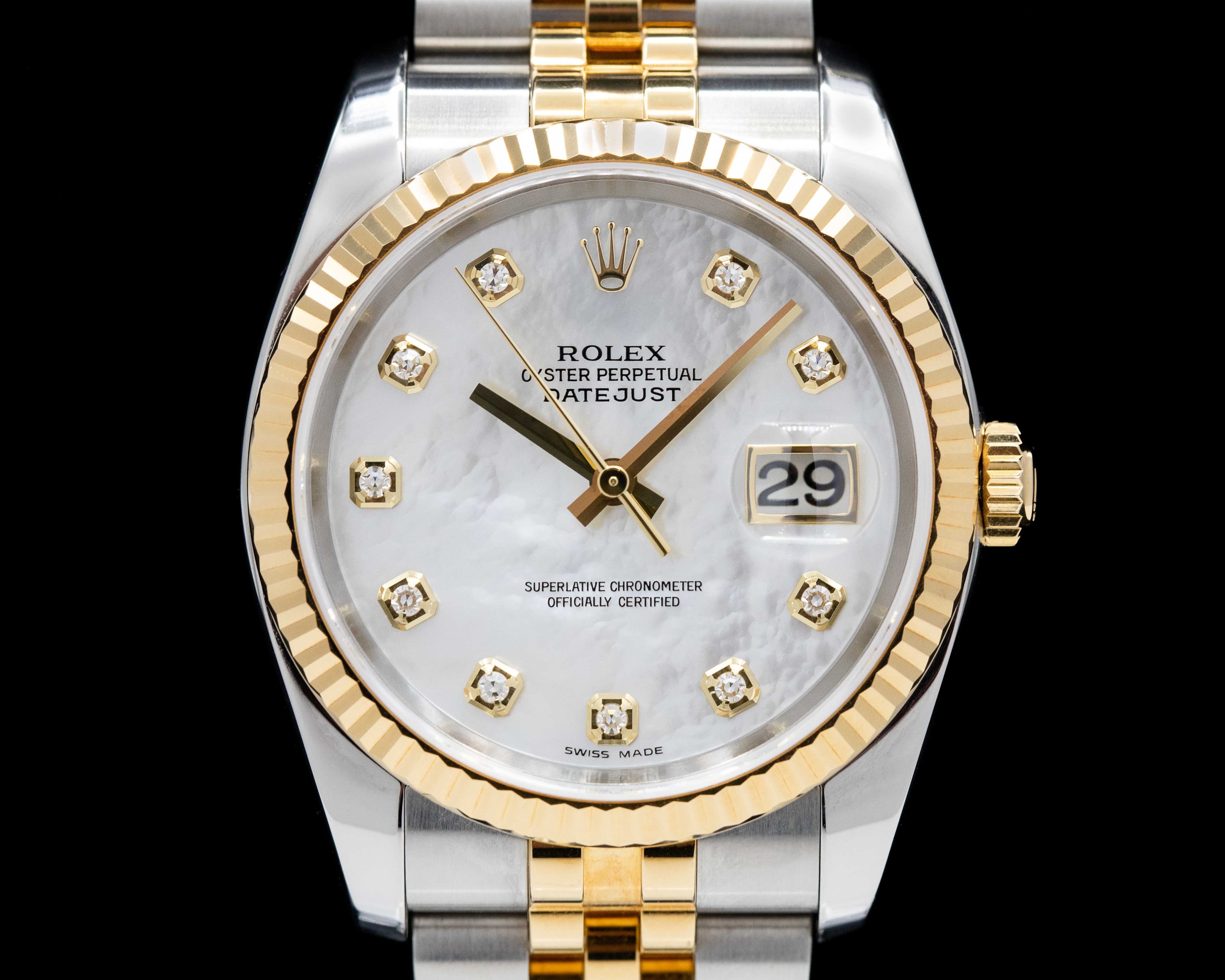 Rolex Datejust 36mm MOP Dial with Diamonds 18K/SS Jubilee