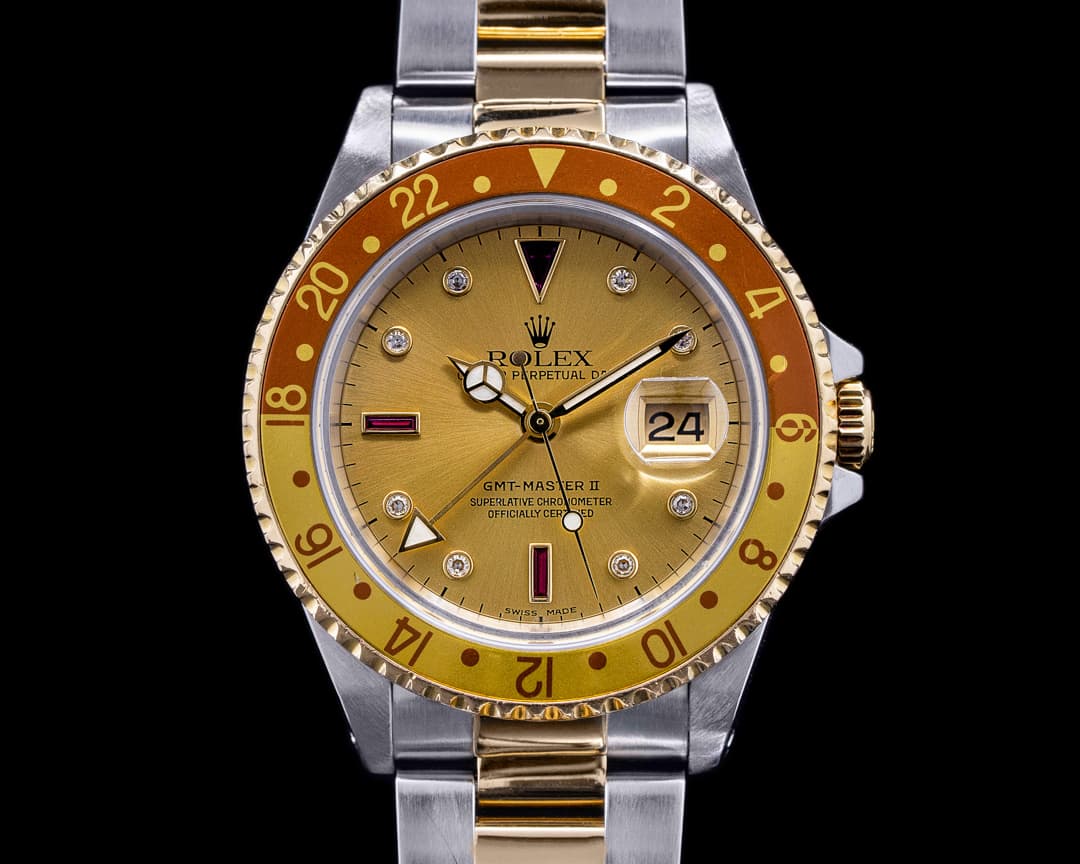 Rolex GMT Master II 16713 Root Beer Serti Dial 18K / SS