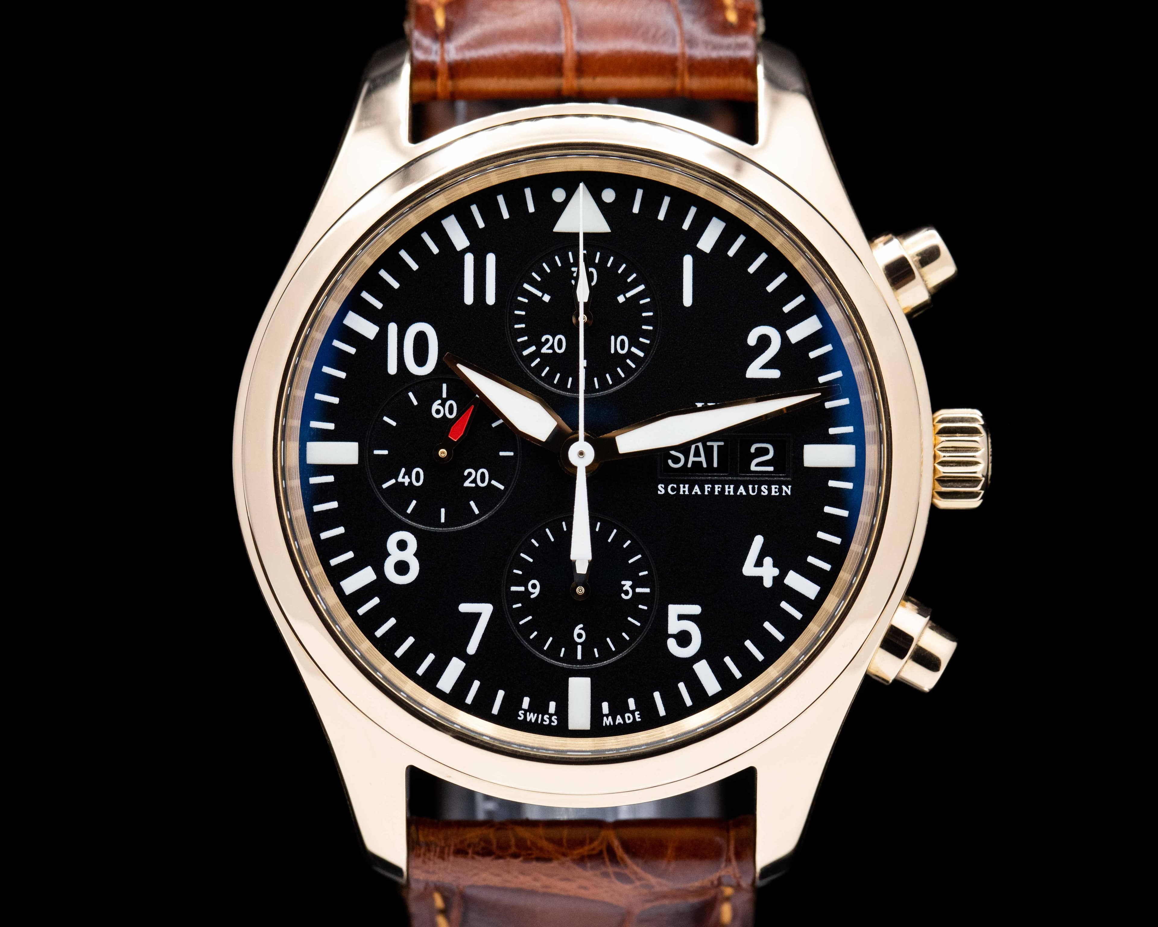 IWC Pilot Chronograph Black Dial Rose Gold 