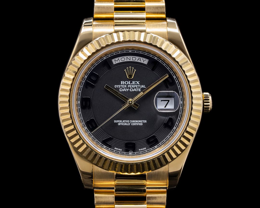 Rolex Day Date II 218238 President 18K Yellow Dark Gray Arabic Dial 