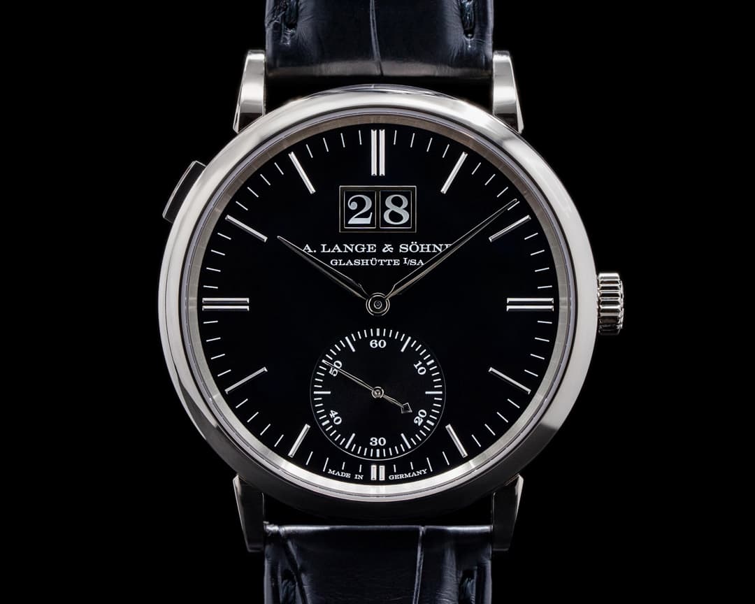A. Lange and Sohne Saxonia 381.029 Outsize Date 18K White Gold / Black Dial 