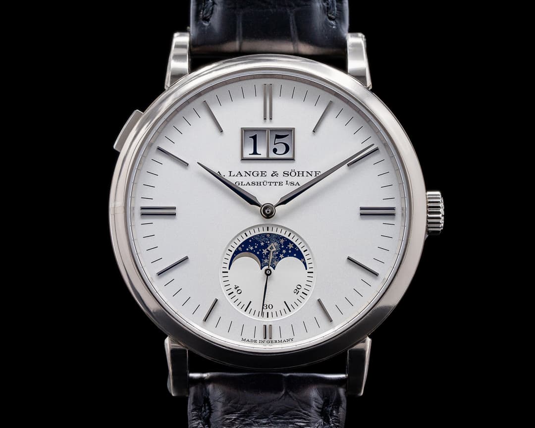 A. Lange and Sohne Saxonia Moon Phase 384.026 Automatik 18K White Gold / Silver Dial 