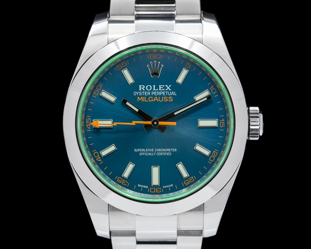 Rolex Milgauss Blue Dial Green Crystal 2021