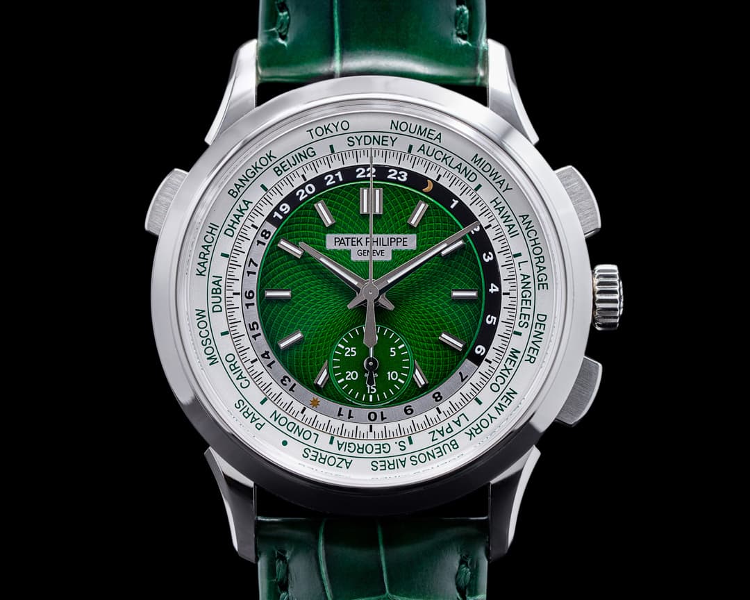Patek Philippe World Time 5930P Chronograph Platinum Green Dial UNWORN