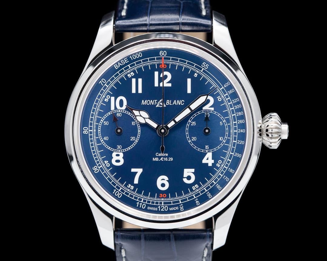 Montblanc 1858 Monopusher Chronograph Tachymeter Blue Dial 