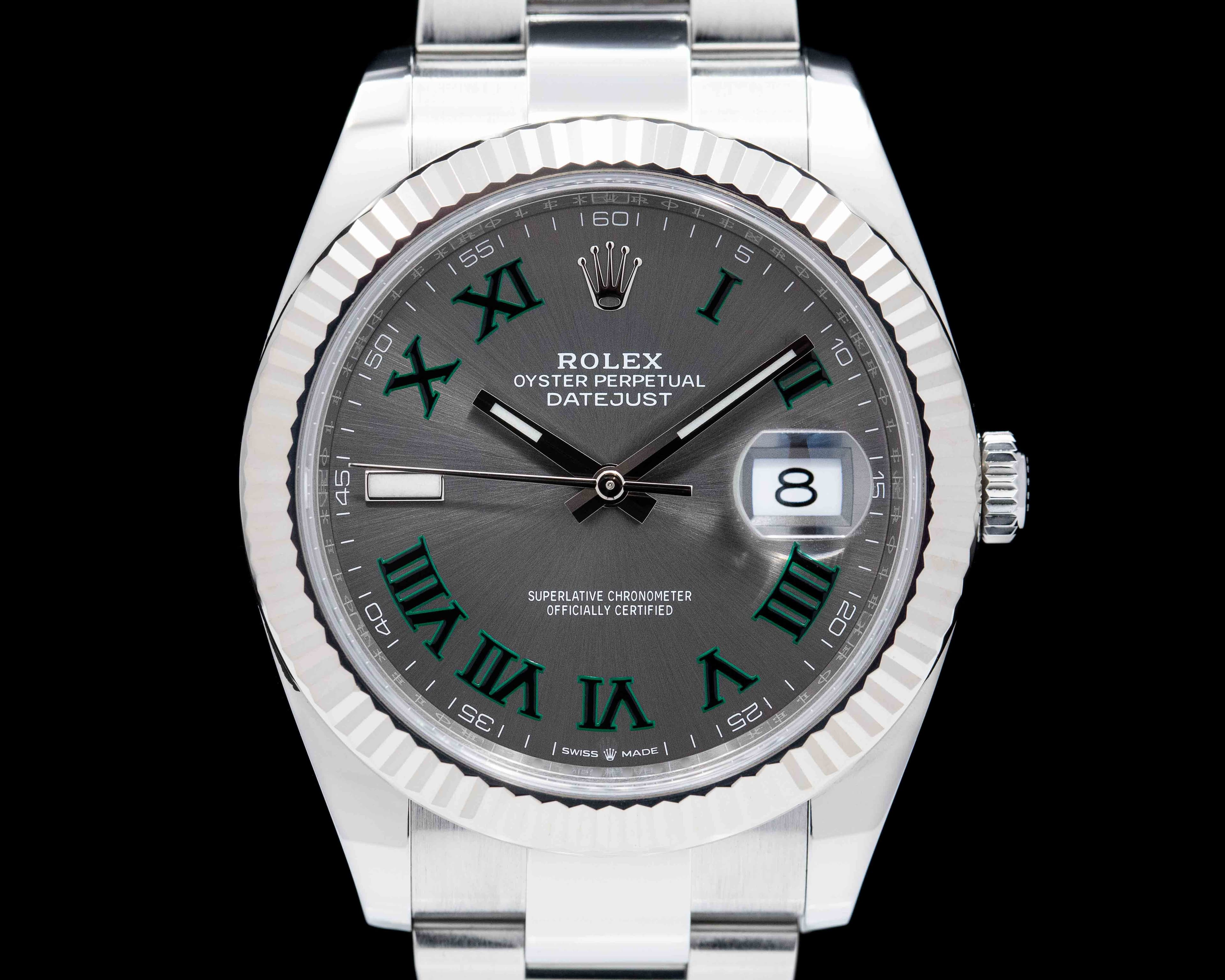 Rolex Datejust 41 Rhodium Green Roman Numerals Dial Oyster 