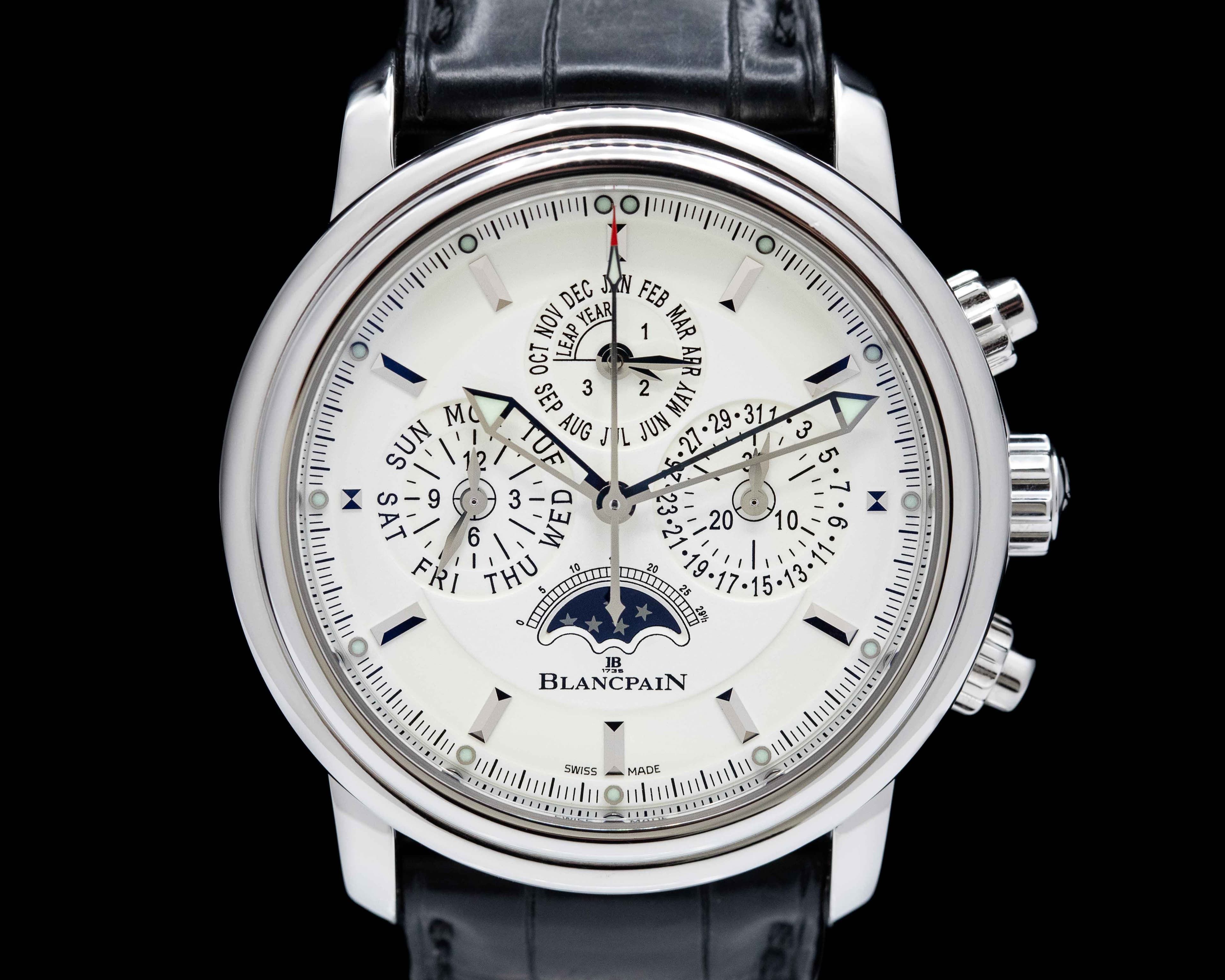 Blancpain Leman Perpetual Calendar Chronograph White Dial SS 40MM