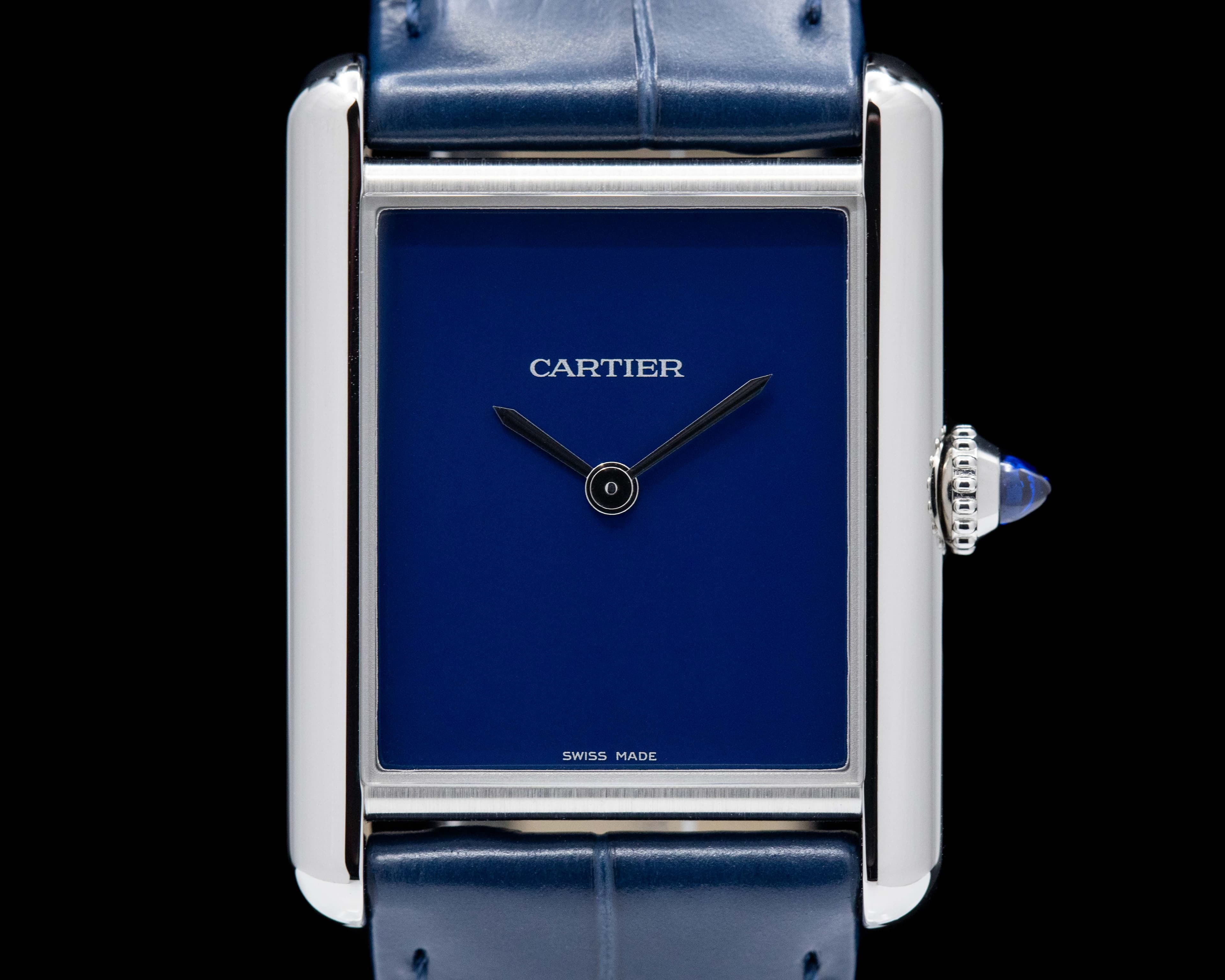 Cartier Tank Must Watch SS Large BLUE UNWORN