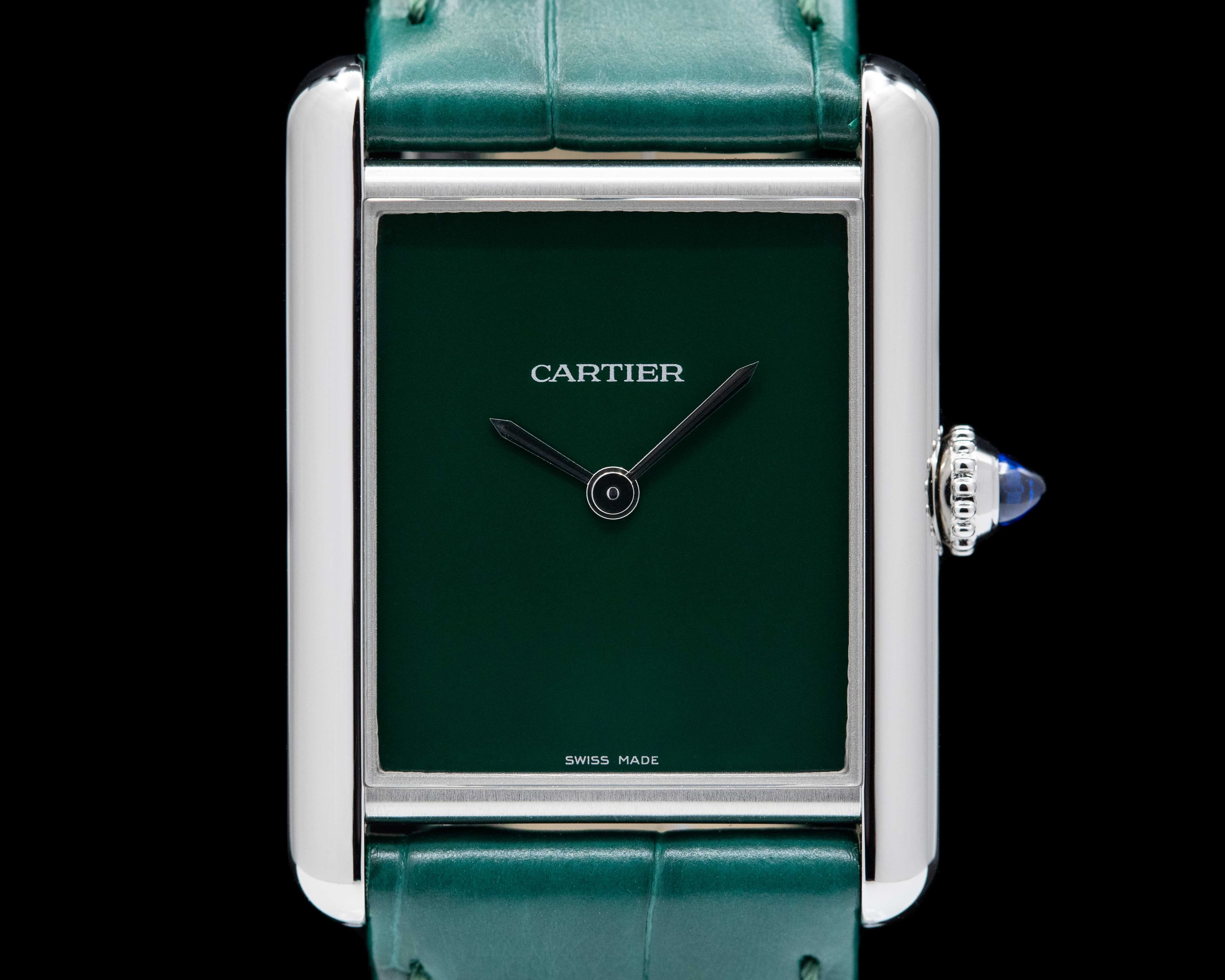 Cartier Tank Must Watch SS Large GREEN UNWORN