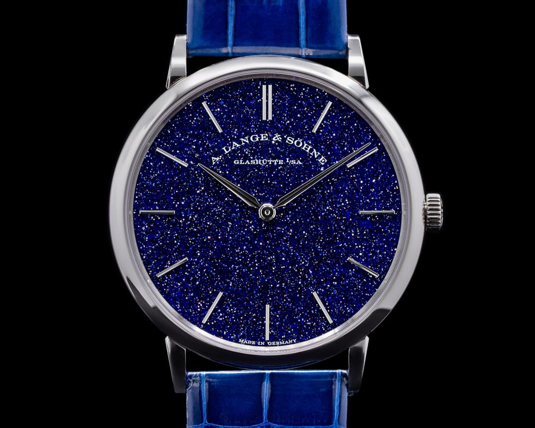 A. Lange and Sohne Saxonia 205.086 Thin Manual Wind Blue Gold-Flux Dial