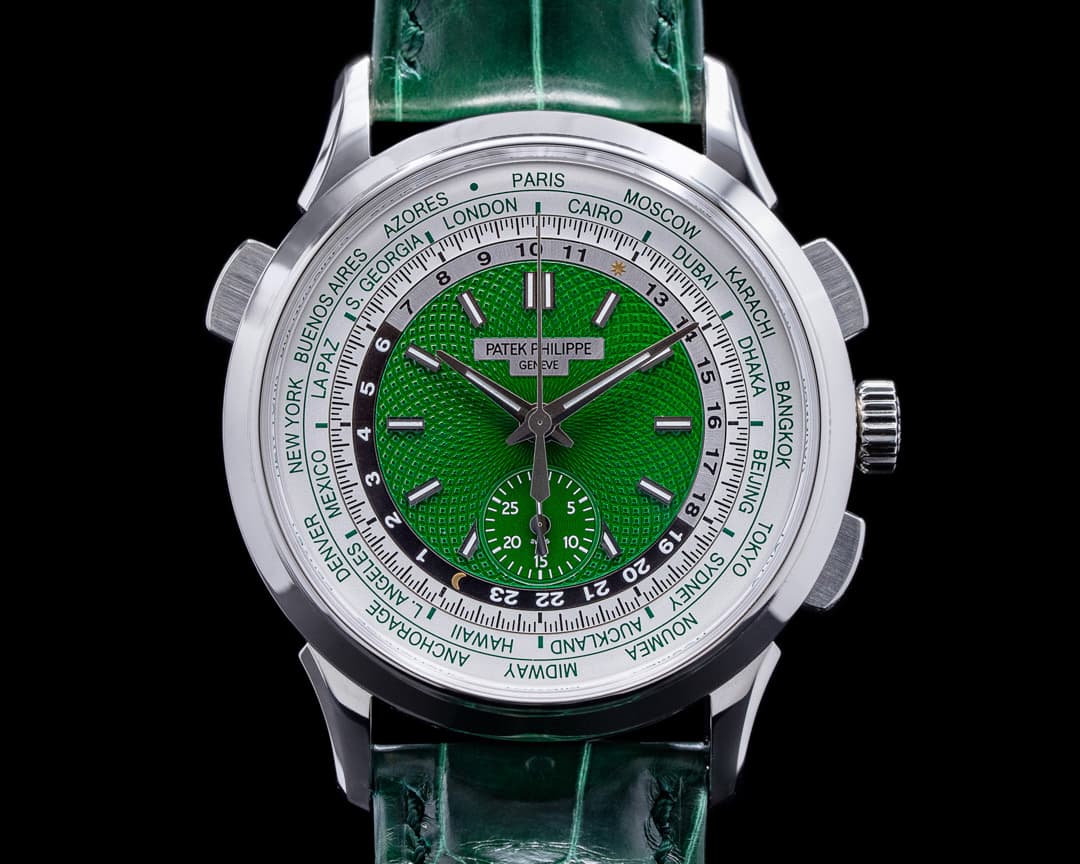 Patek Philippe World Time 5930P Chronograph Platinum Green Dial 2021 UNWORN