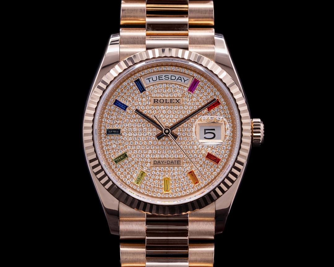 Rolex Day Date President 36MM 128235 RAINBOW 18K Rose Gold  