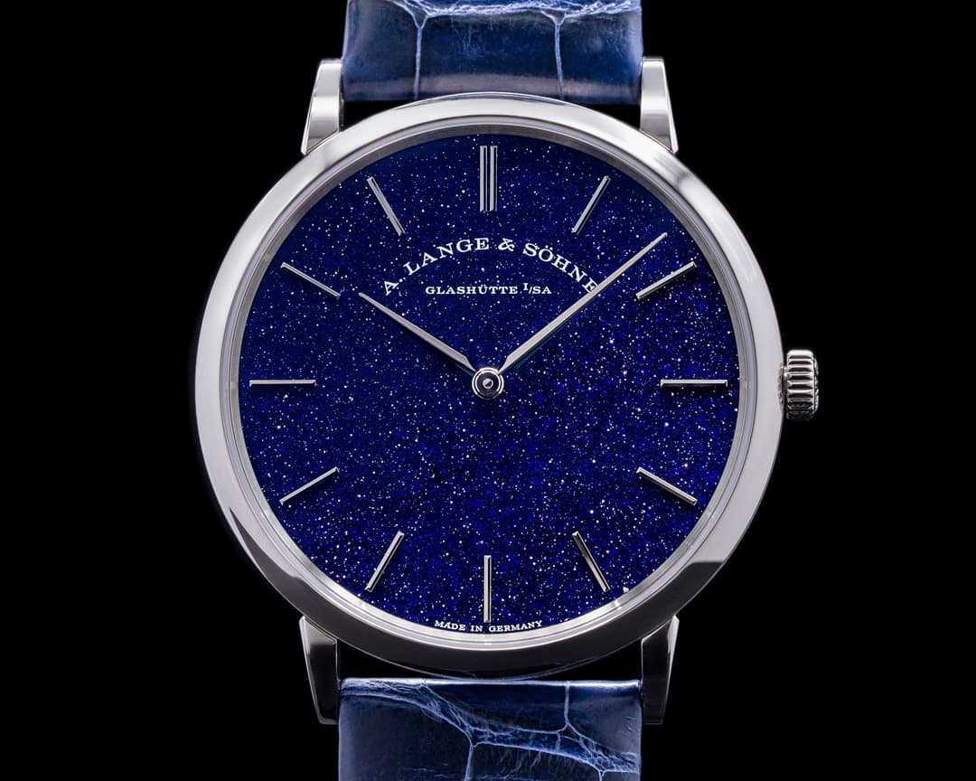 A. Lange and Sohne Saxonia 205.086 Thin Manual Wind Blue Gold-Flux Dial 