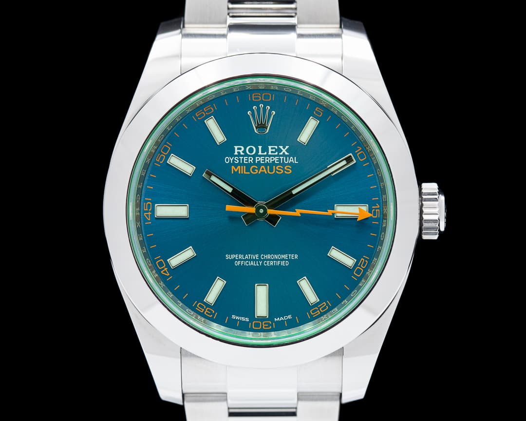 Rolex Milgauss Blue Dial Green Crystal 2021