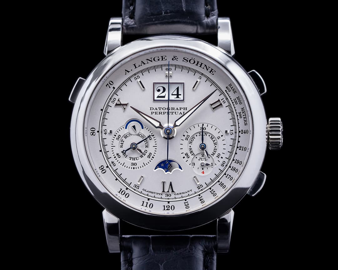 A. Lange and Sohne Datograph Perpetual Calendar Chronograph 410.025 Platinum + Deployant