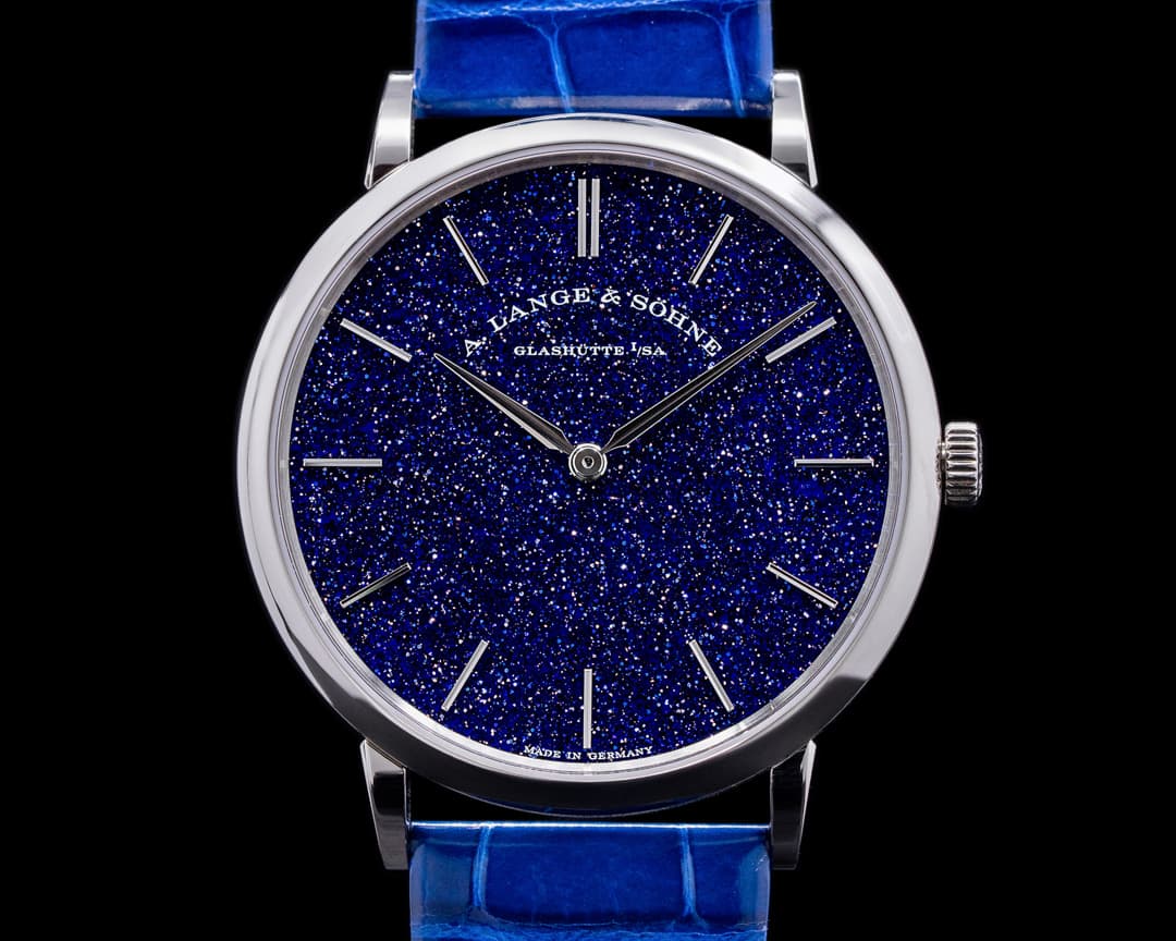 A. Lange and Sohne Saxonia 205.086 Thin Manual Wind Blue Gold-Flux Dial