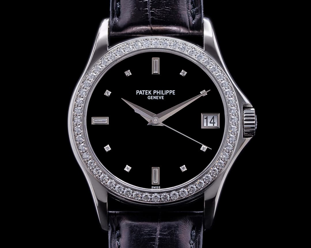 Patek Philippe Calatrava 5108G 18K White Gold Black Dial / Diamond Bezel 