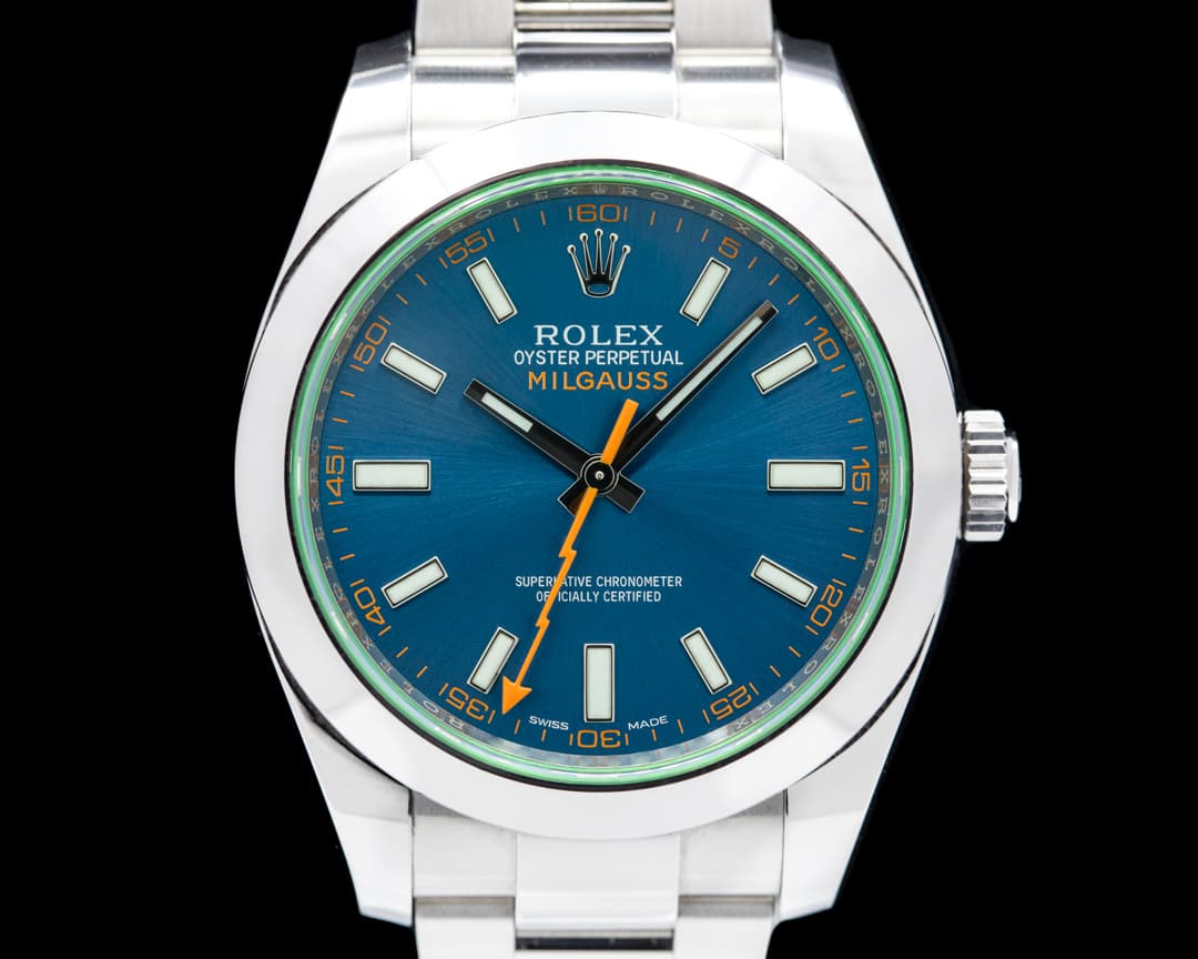 Rolex Milgauss Blue Dial Green Crystal