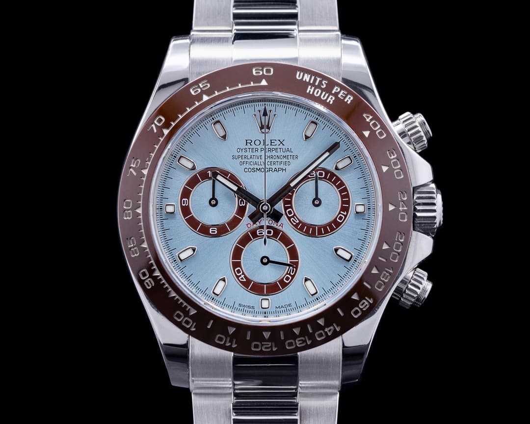 Rolex Daytona 116506 Platinum Glacier Blue / Brown Ceramic 
