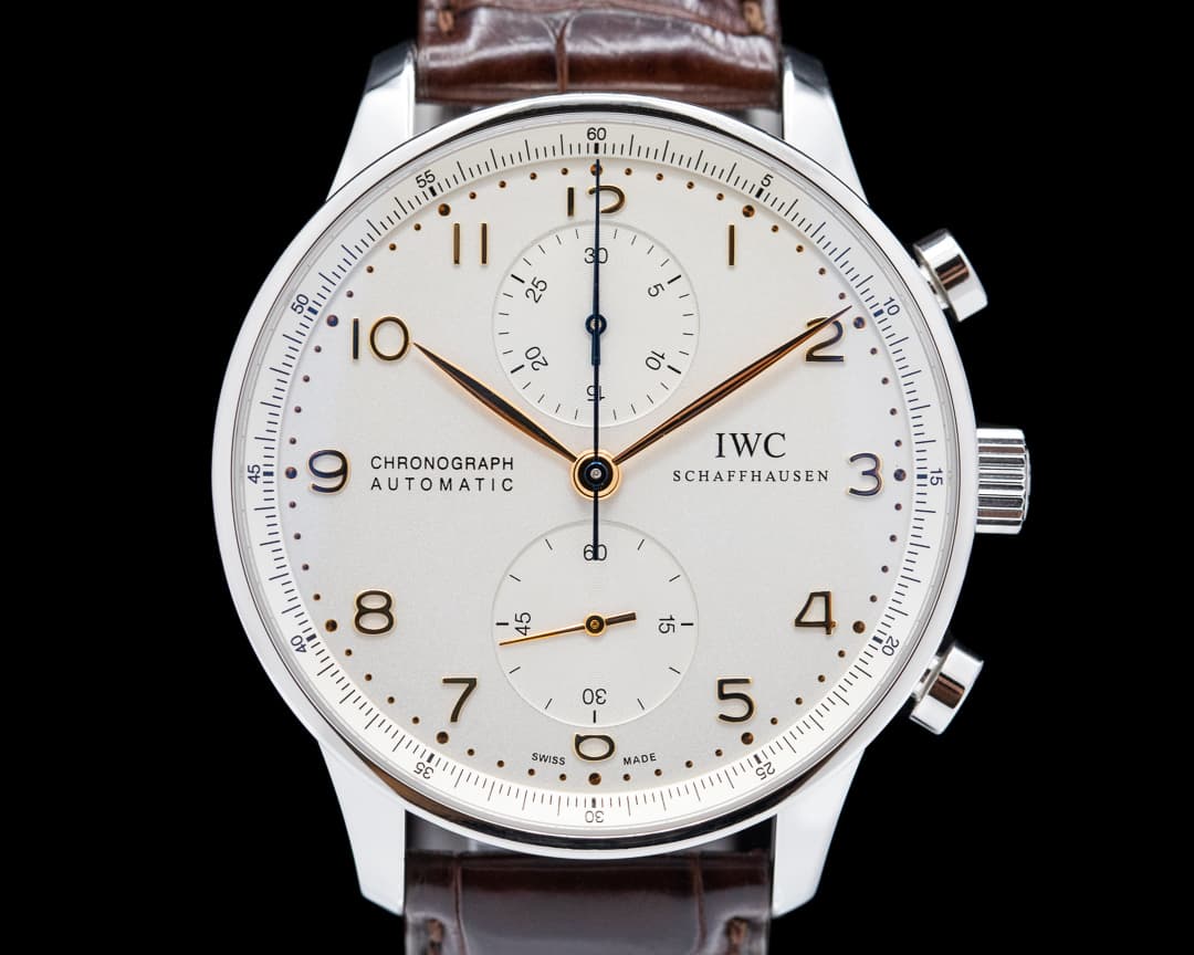 IWC Portuguese Chronograph SS Silver Dial / Gold Numerals 
