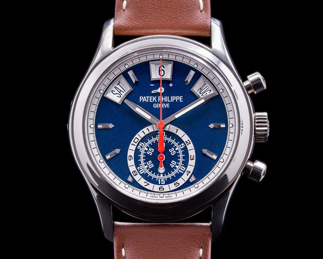 Patek Philippe Annual Calendar 5960/01G Chronograph White Gold Blue Dial