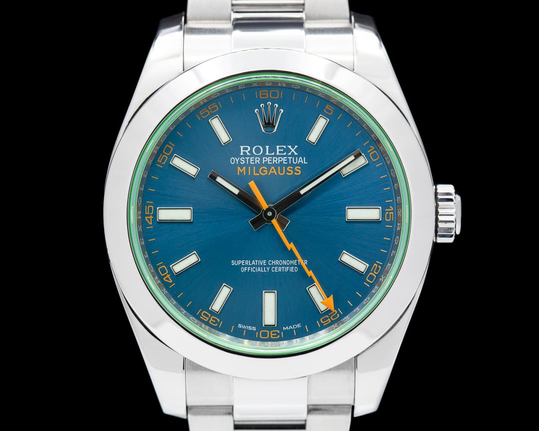 Rolex Milgauss Blue Dial Green Crystal 2017