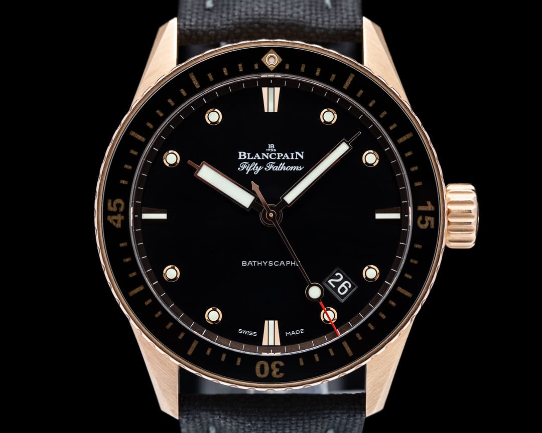 Blancpain Fifty Fathoms Bathyscaphe 18k Rose Gold Black Dial