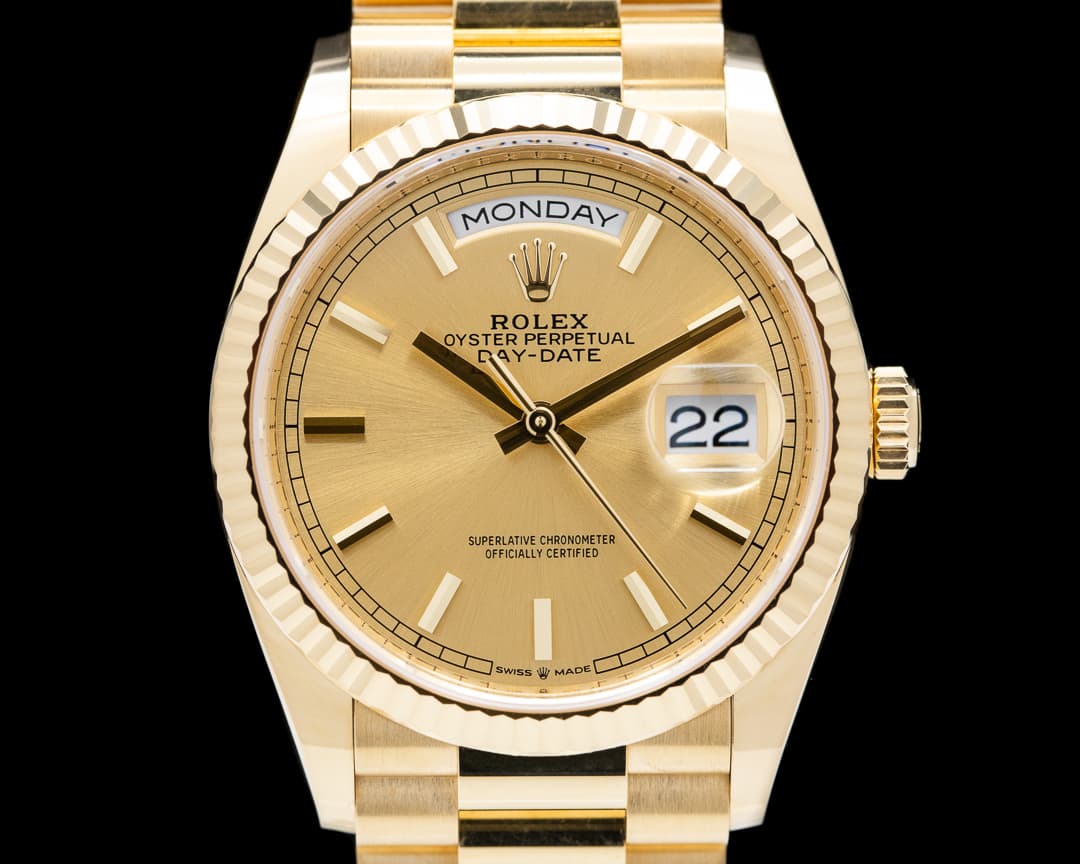 Rolex Day Date President 128238 18K Yellow Gold case with Gold Dial.