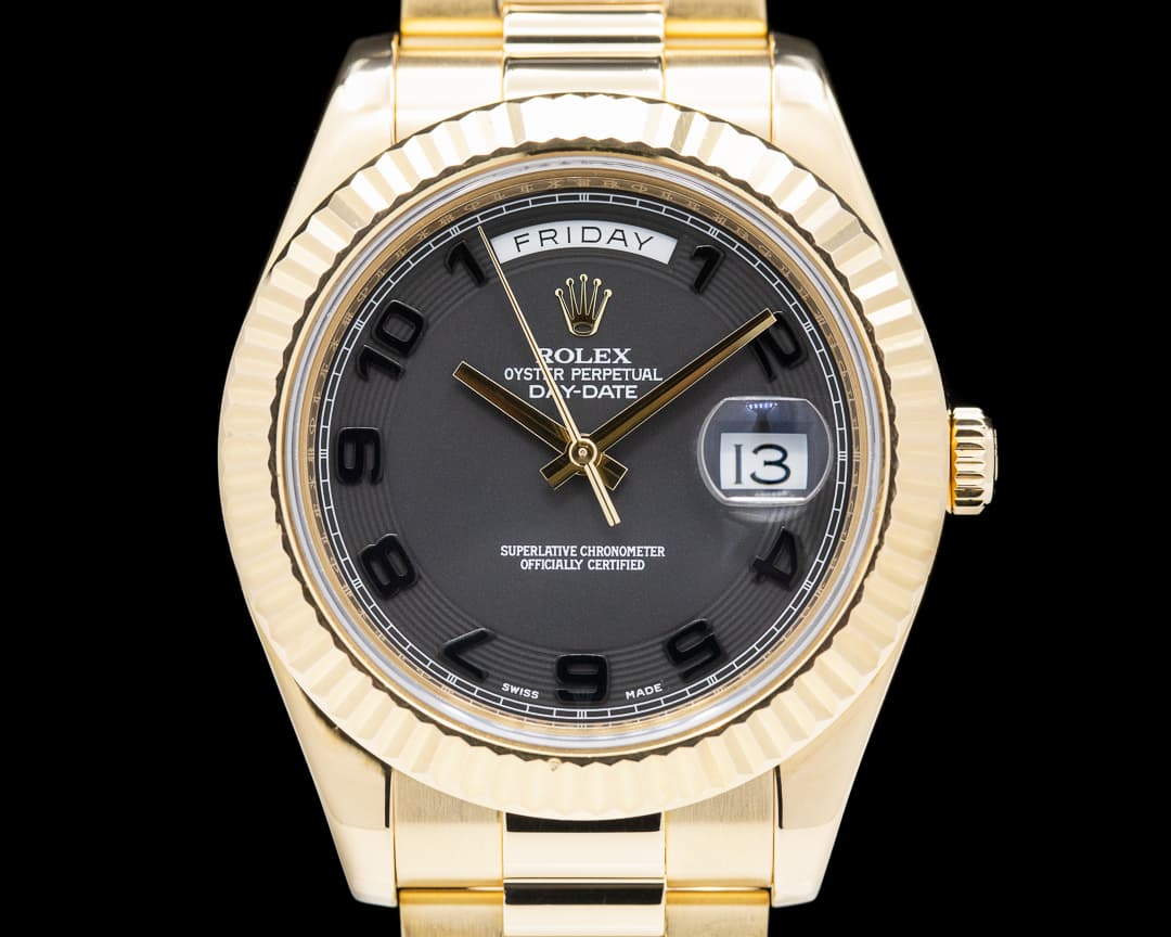 Rolex Day Date II 218238 President 18K Yellow Dark Gray Arabic Dial 