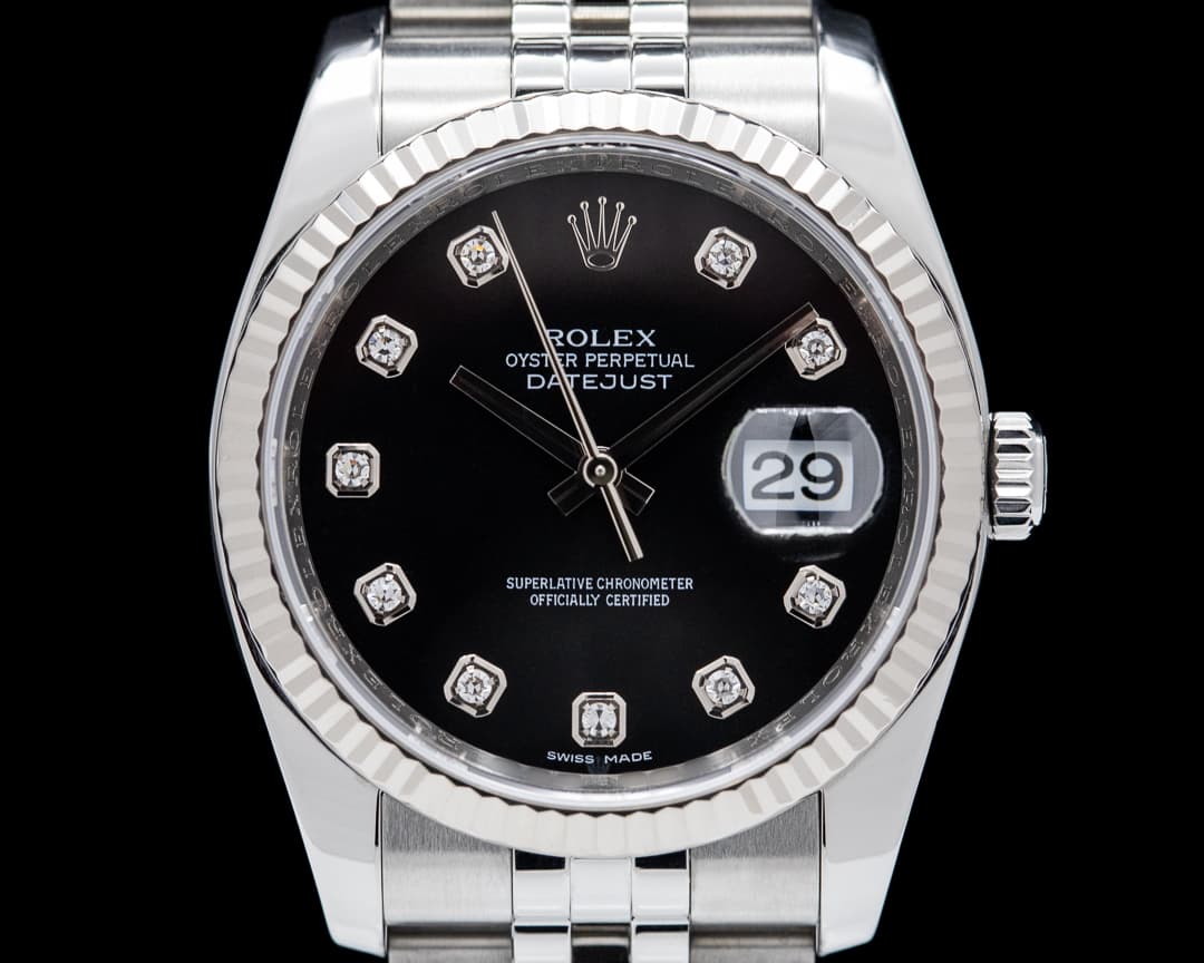 Rolex Datejust SS Jubilee Black Diamond Dial 