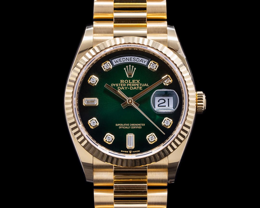 Rolex Day Date President 128238 "Green Ombre" Fume Diamond Dial 2022