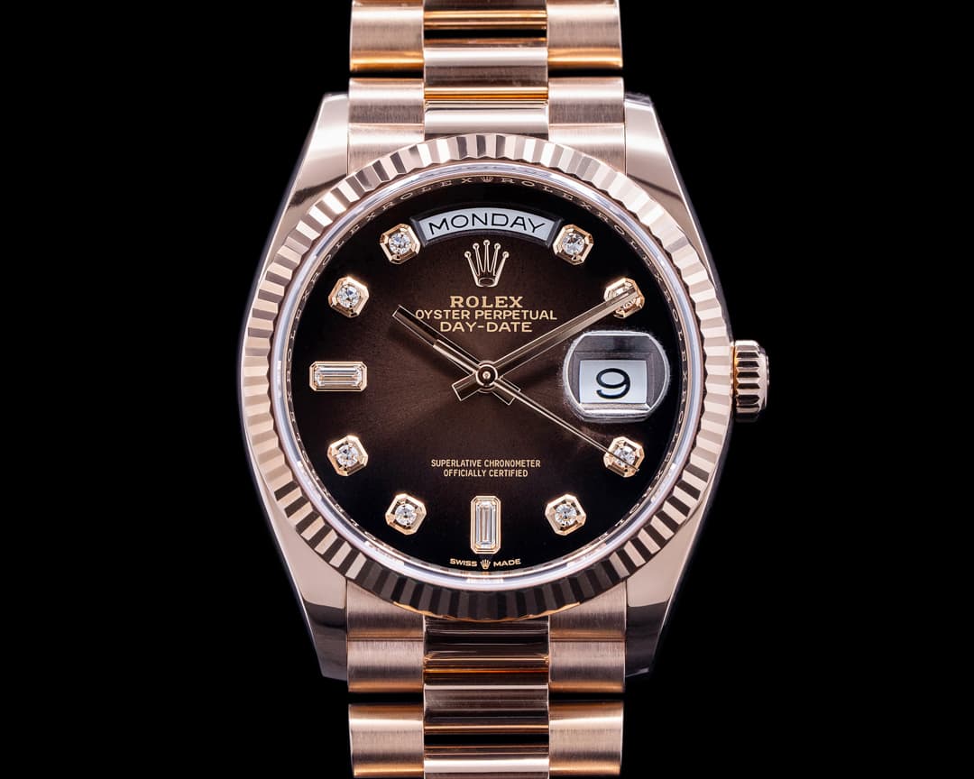 Rolex Day Date President 128235 "Brown Ombre" Fume Diamond Dial 2019